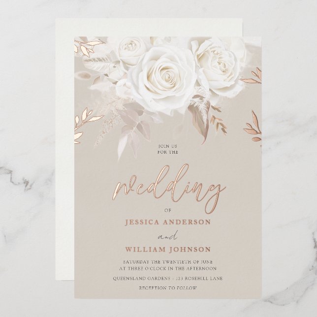 Divine Rose Gold Beige & Ivory Roses Wedding (Front/Back)