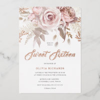 Divine Rose Gold Blush Floral Sweet 16 Party