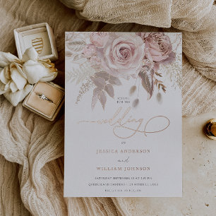 Divine Rose Gold Flowers Elegant Script Wedding
