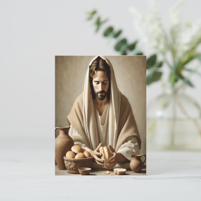 Divine Sacrament: Jesus Breaking Bread Postcard (Standing Front)