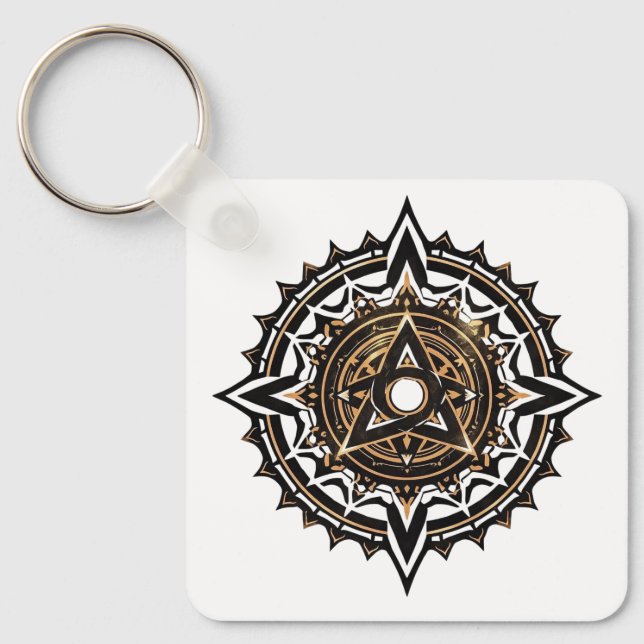 Divine Sacred Mandala – Black & Gold Trishul  Key Ring (Front)