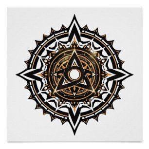 Divine Sacred Mandala – Black & Gold Trishul Poster