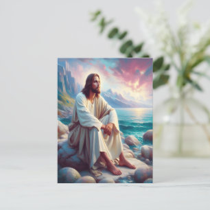 Divine Serenity Jesus by the Ocean Shore Postcard