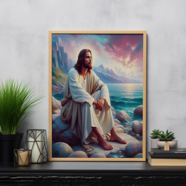 Divine Serenity Jesus by the Ocean Shore Poster (Creator Uploaded)