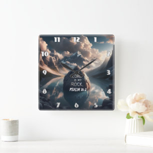 Divine Solidity: The Lord Is My Rock Square Wall Clock