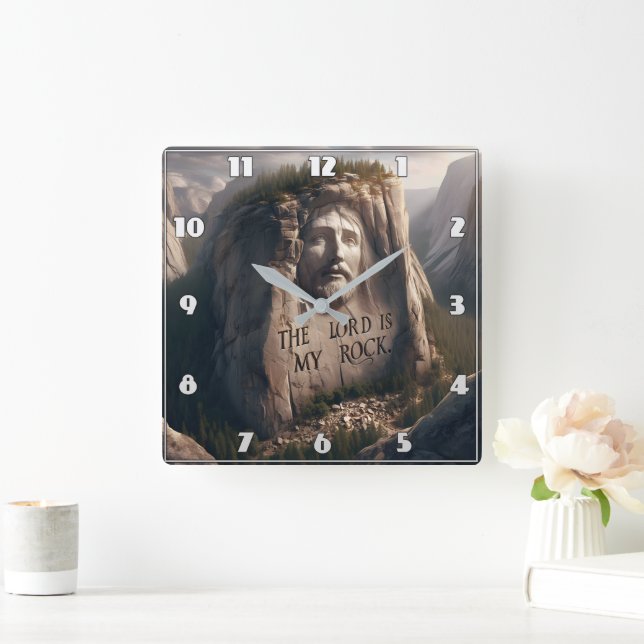 Divine Statue: The Lord Is My Rock Square Wall Clock (Home)