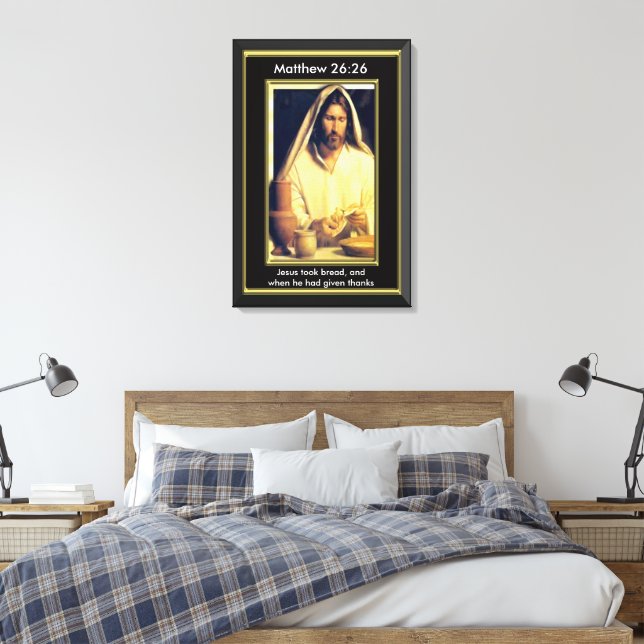Divine Supper: Breaking Bread With Jesus Canvas Print (Insitu(Bedroom))