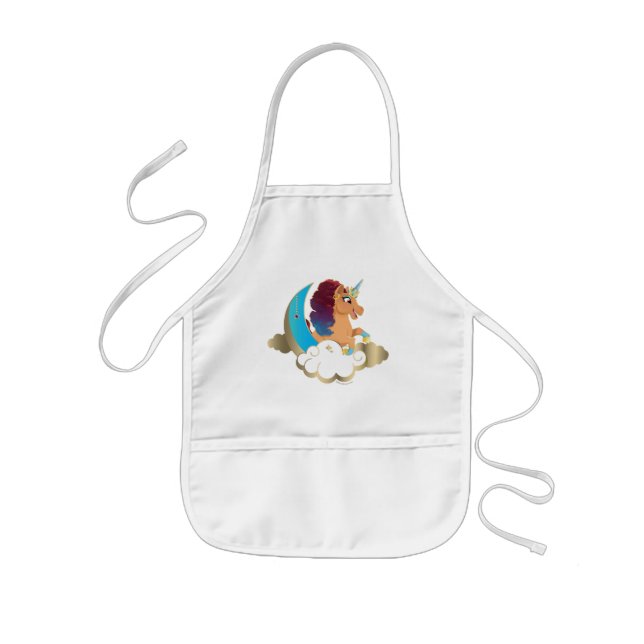 Divine the Unicorn | Moon & Clouds Kids Apron (Front)