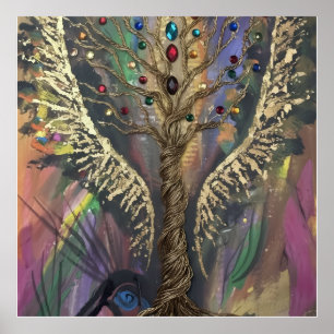 DIVINE TREE WITH JEWELED LEAVES POSTER