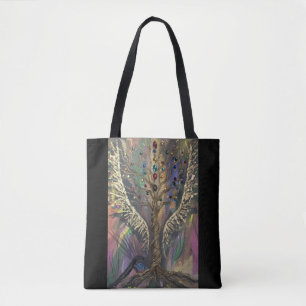 DIVINE TREE WITH JEWELED LEAVES TOTE BAG