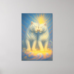 Divine Twin White Tigers – Sacred Love & Celestial Canvas Print