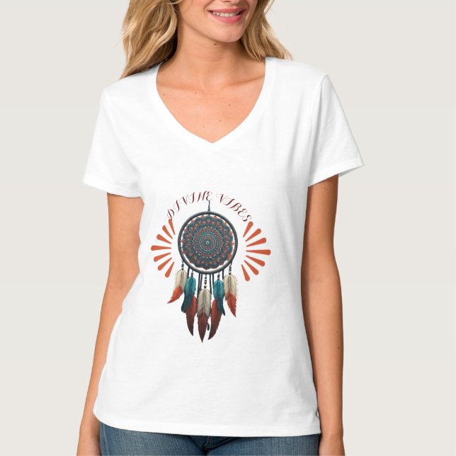 "Divine Vibes" T-Shirt - Boho Dreamcatcher Design (Front)