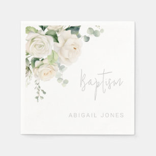 Divine White Roses & Sage Baptism  Napkin