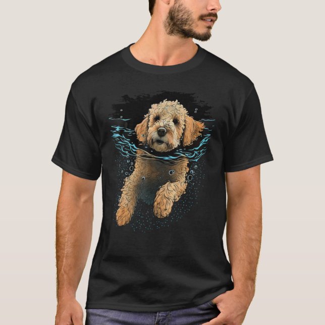 Diving and Swimming Goldendoodle Water Golden Dood T-Shirt (Front)