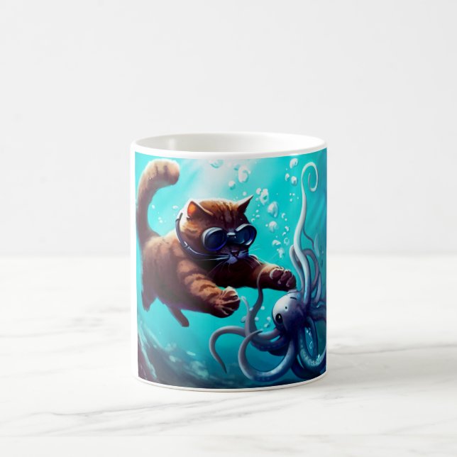 Diving Cat Coffee Mug (Center)