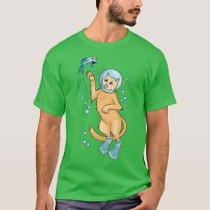 Diving cat with an aquarium on its head T-Shirt