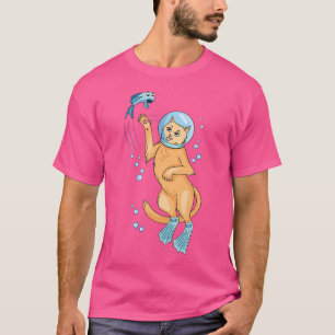 Diving Cat With Fish I Deep Diving I Heliox Scuba T-Shirt