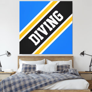 DIVING Fun Bright Blue Black Yellow Racing Stripes Canvas Print