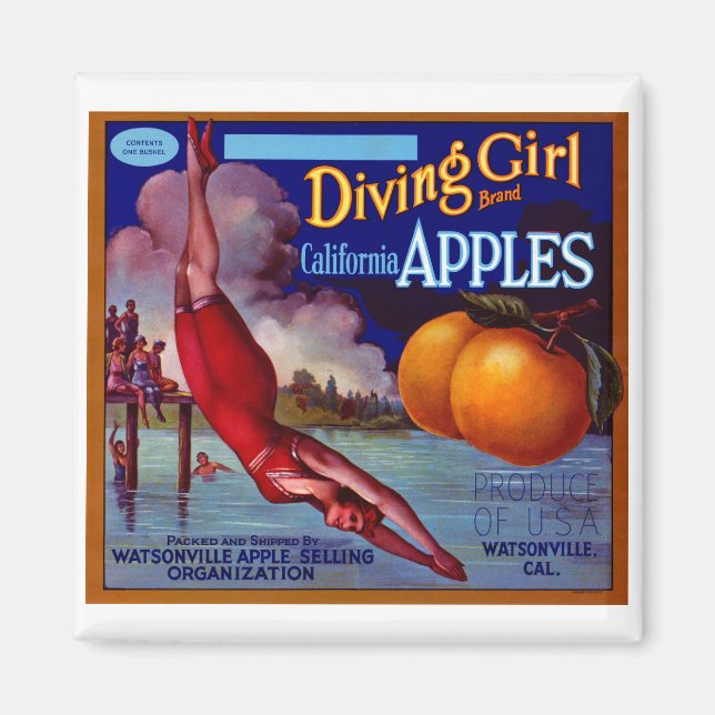 Diving Girl Apples Magnet (Front)