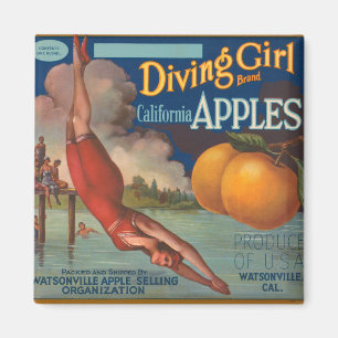 Diving Girl California Apples Magnet