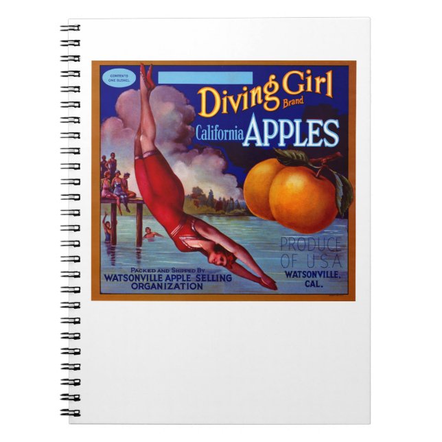 Diving Girl California Apples Spiral Notebook (Front)