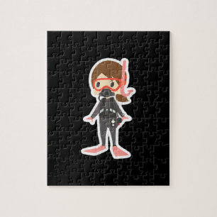 Diving I Love Snorkelling Swimming Girl Kids Jigsaw Puzzle