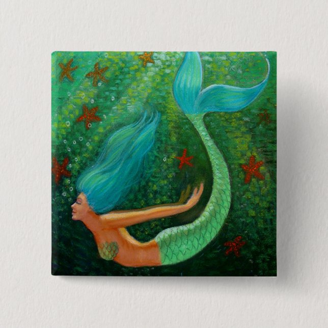 Diving Mermaid 15 Cm Square Badge (Front)