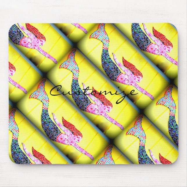 diving pink mermaids yellow mouse pad (Front)