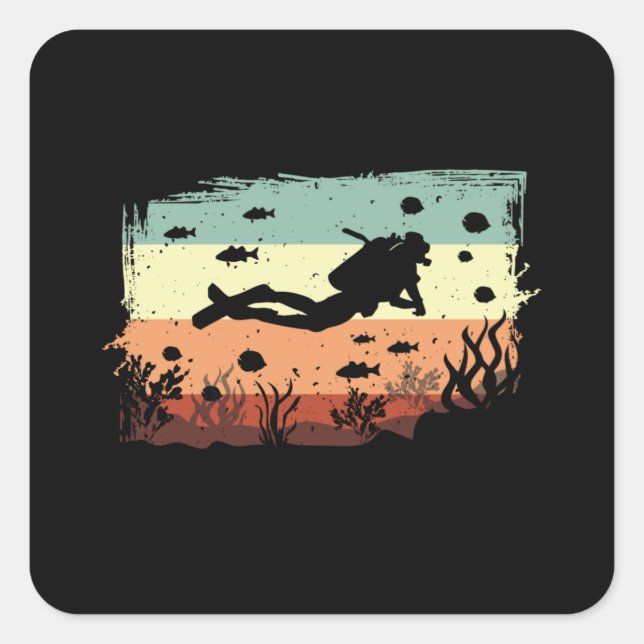Diving Scuba Diving Diver Retro Funny Gift Idea Square Sticker (Front)