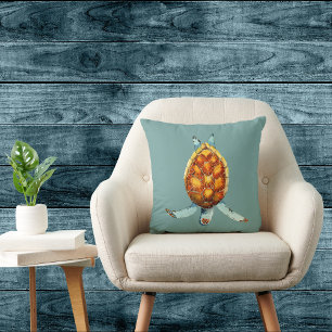Diving Sea Turtle on Sea Green Cushion