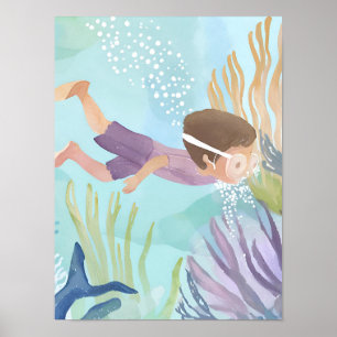 Diving the coral reef poster