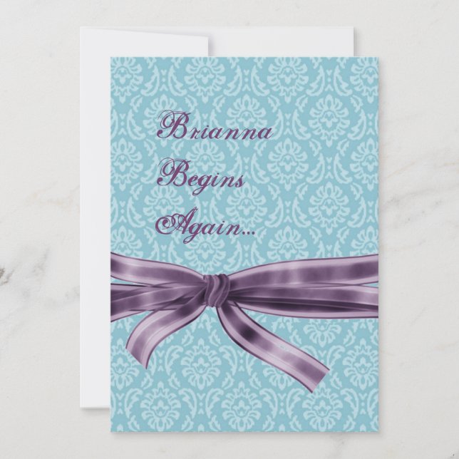 Divorce Celebration - Blue and Purple Damask Invitation (Front)