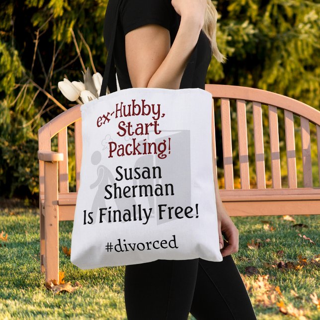 Divorce Party Celebration Ex Hubby Start Packing Tote Bag (Celebrate her Divorce with a custom "ex-Hubby, Start Packing!" tote bag and themed party!)