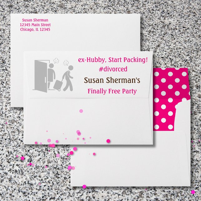Divorce Party Finally Free Pink Funny Envelope (Divorce party celebration envelopes for the "ex-Hubby, Start Packing!" Finally Free invitations.)