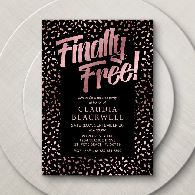 Divorce Party Rose Gold Confetti Invitation (Creator Uploaded)