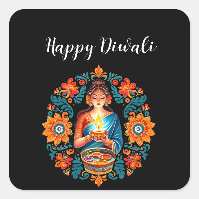 Diwali celebration square sticker (Front)
