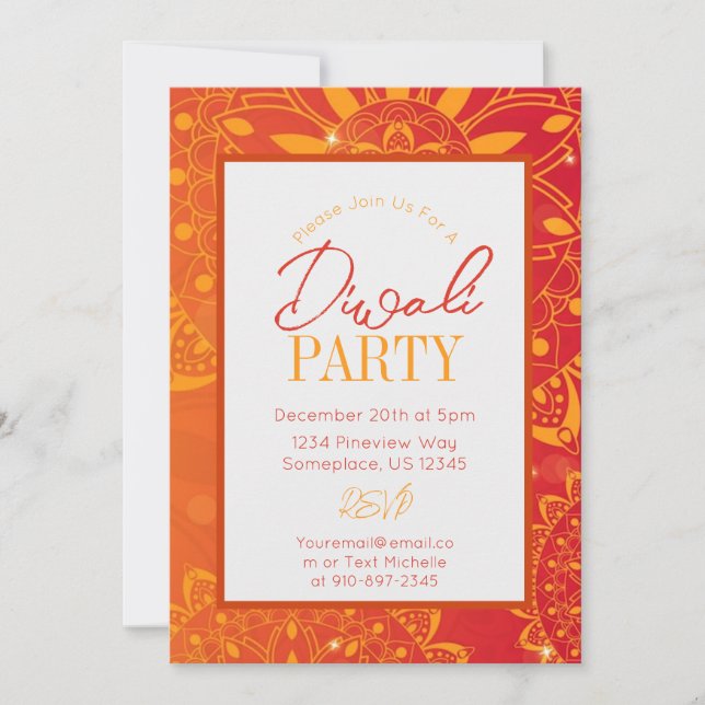 Diwali Colourful Bright Orange Party  Invitation (Front)