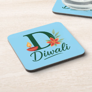 Diwali "D" Monogram Diya Coasters (Set of 6)