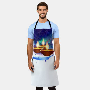 Diwali Diyas Blue Paint Wash Apron