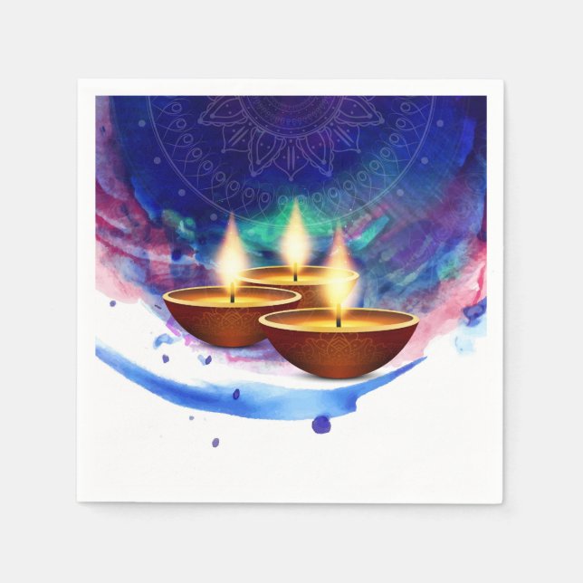 Diwali Diyas Blue Paint Wash Napkin (Front)