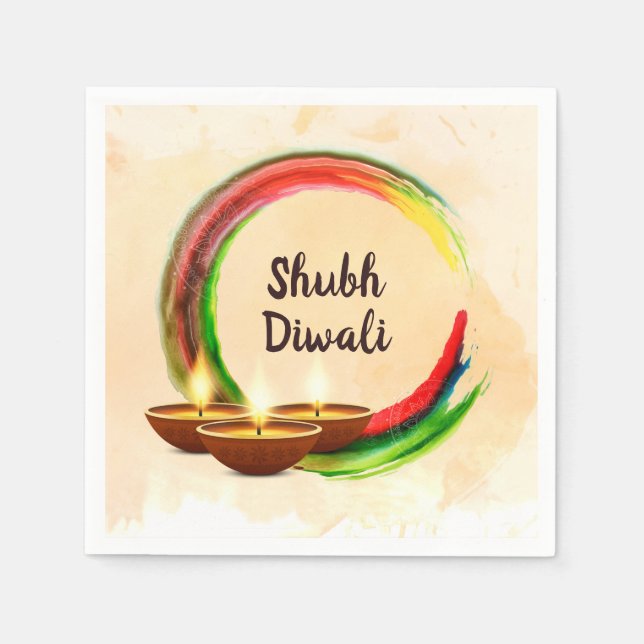 Diwali Diyas Watercolor Circle Napkin (Front)