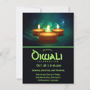 Diwali Diyas with Blue and Teal Invitation