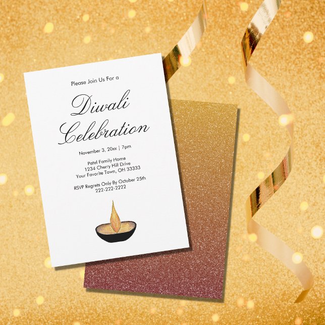 Diwali Elegant Gold Diya Flame Lamp Invitation (Creator Uploaded)
