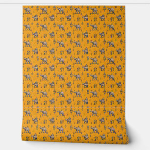Diwali Elephant in Golden Field Toile de Jouy  Wallpaper