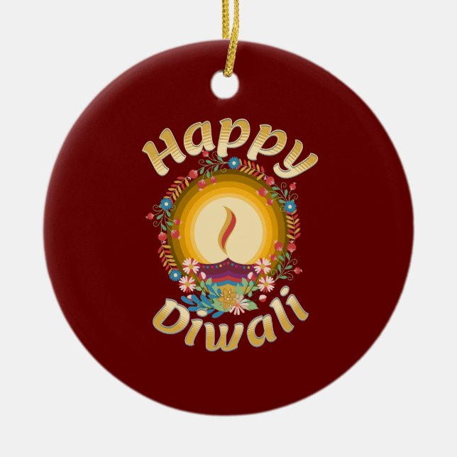 Diwali Festival of Lights Hindu Sikh Jain Ceramic Tree Decoration (Front)