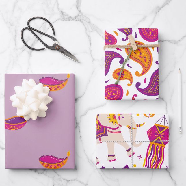 Diwali Festival of Lights Wrapping Paper Sheet (Front)