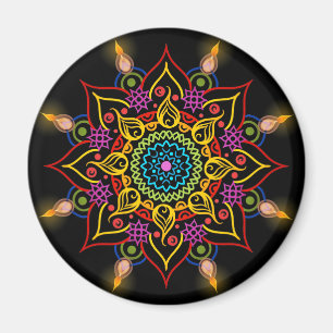 Diwali flower Rangoli with oil lamps Magnet