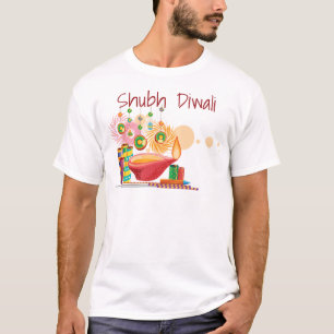 Diwali Fun Cartoon Diya & Fireworks T-Shirt