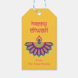 Diwali Gift Tag with Diya Illustration in Yellow