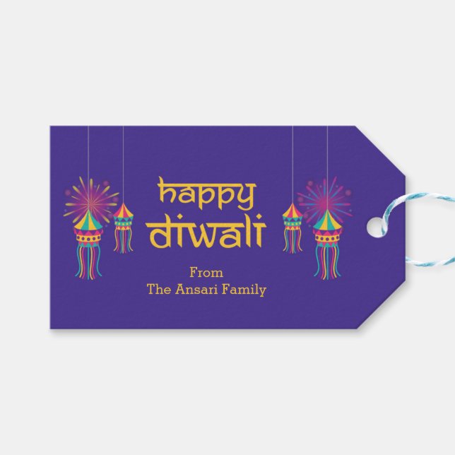 Diwali Gift Tag with Lantern Illustration (Front (Horizontal))